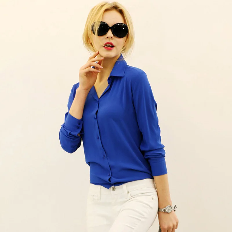 

Women Blouses Direct Selling Button Solid 2021 Autumn New Long-sleeve Shirt Female Chiffon Women's Slim Clothing