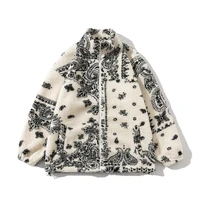 mens jacket hip hop 2021 streetwear lamb wool cashew flowers print coat harajuku fashion winter jacket outwear zipper sweater