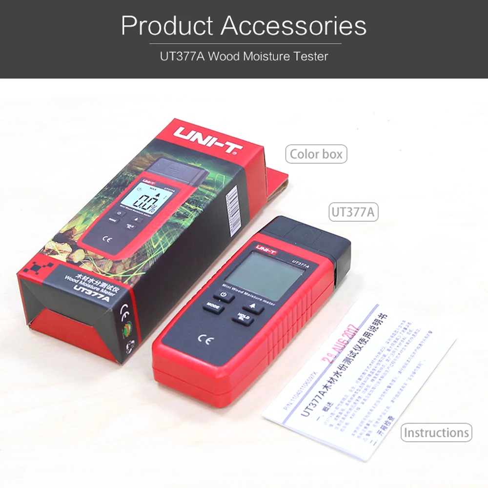 

UNI-T UT377A Two Pins Wood Moisture Meter Paper Plywood Plywood Humidity Hygrometer Timber Damp Detector SP