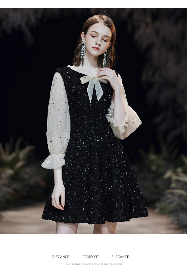 

A Line O-Neck Short Prom Dress 2019 Sexy 3/4 Sleeve Lace Lap Party Dress Prom Dresses Real Photos