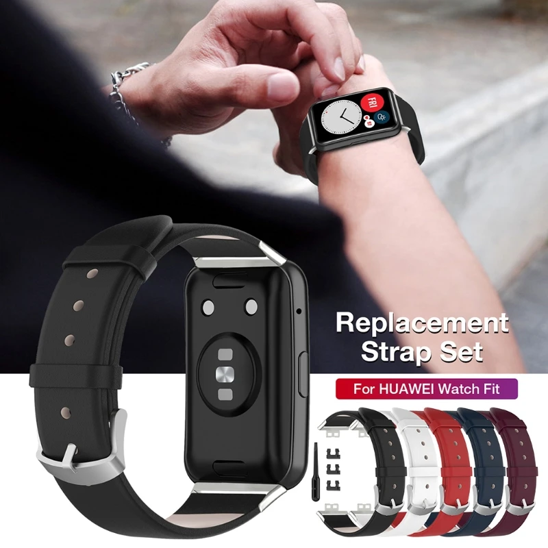 

Replacement Band - Genuine Leather Smart Watch Wrist Band Strap Wristband for huawei Watch Fit with Tools
