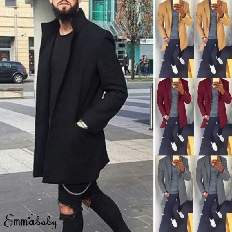 Мужской Повседневный шерстяной тренчкот однотонная Классическая куртка средней