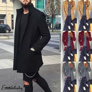 Мужской Повседневный шерстяной тренчкот, однотонная Классическая куртка средней длины, верхняя одежда для осени и зимы