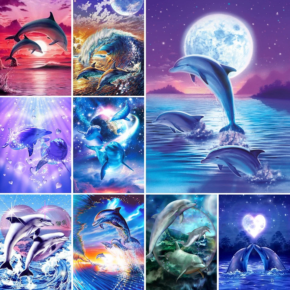 

DIY 5D Diamond Painting Animals Dolphin Cross Stitch Kit Full Drill Embroidery Mosaic Art Picture of Rhinestones Gift Home Decor