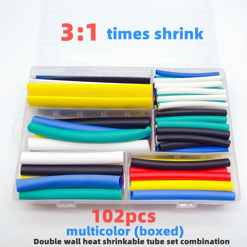 

102pcs boxed,double wall hot melt adhesive heat shrinkable tubecombination 3: 1shrink electronicDIYkit,insulated cable