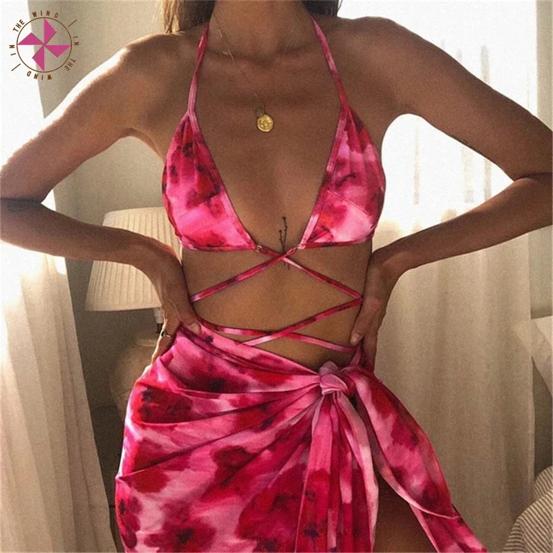

In The Wind High Waist Bikini 2020 Women 3 Pieces Swimsuit Push up Sexy Swimwear Female Bathing Suit Bandeau Bikini