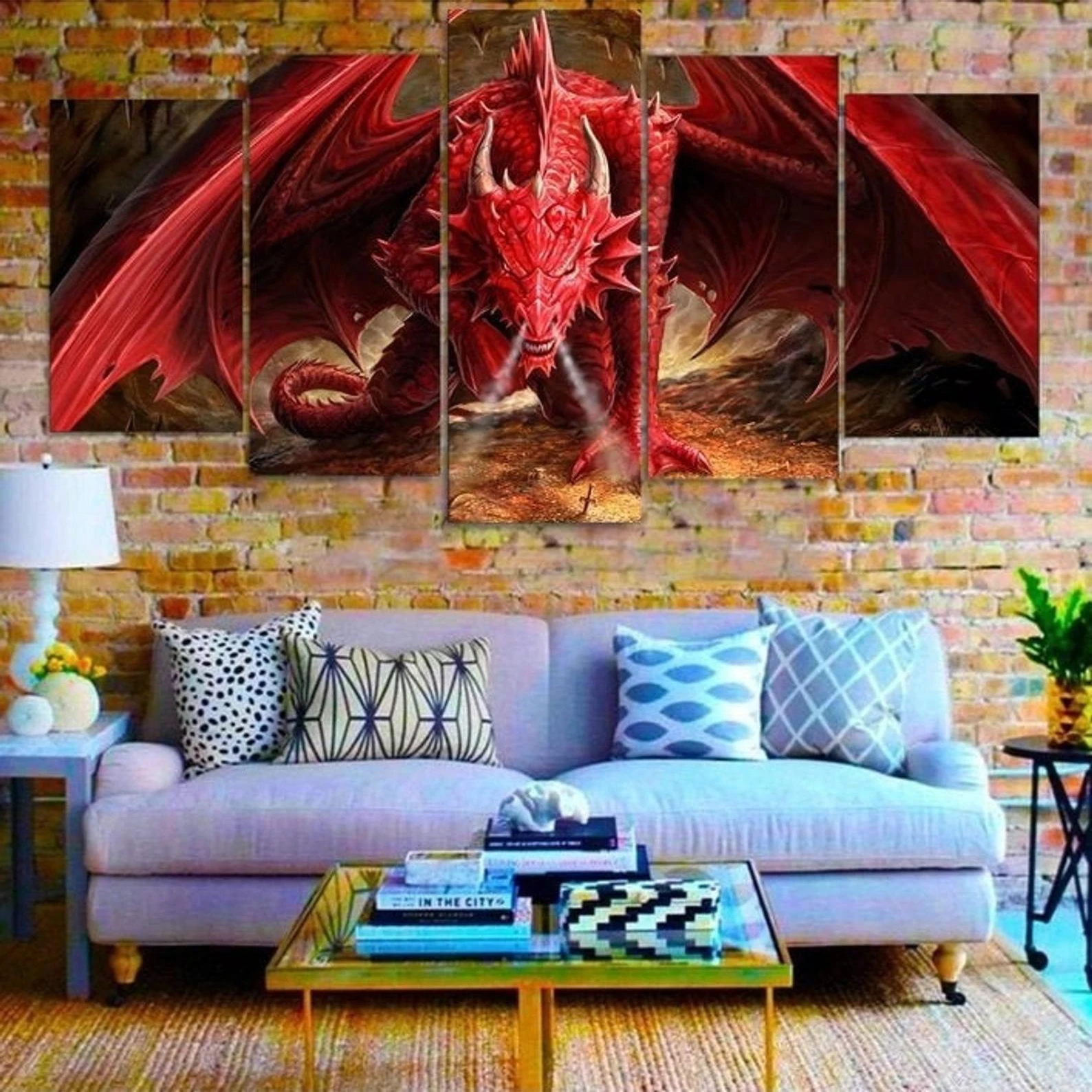 

5 Piece Canvas Wall Art Game Modular Pictures Posters Red Dragon Living Room Decoration Bedroom Image Home Office Poster