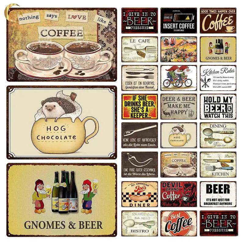 

Металлический плакат в стиле ретро для пива, кофе, винтажная кухонная посуда, жестяной знак, Настенный декор для бара, паба, клуба, мужская пе...