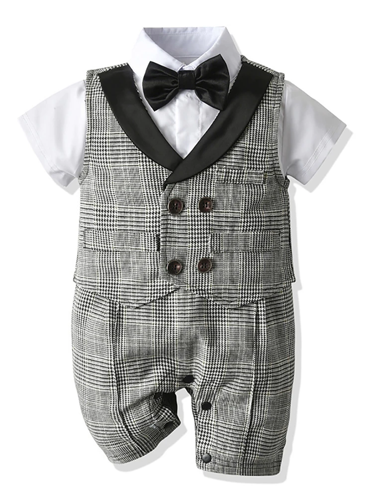 Boy Clothes Romper Jumpsuit Formal Dress Gentleman Bow Tie Sets Boys Party Vest Shorts Suits 3 PCS Outfits |