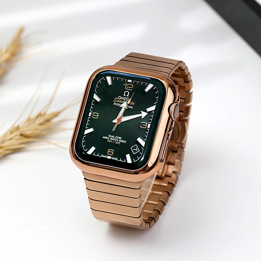 

Металлический ремешок + чехол для Apple watch, ремешок SE 6 5 4 44 мм 40 мм, браслет из нержавеющей стали для iwatch 3 2 42 мм 38 мм, ремешок с пряжкой-бабочкой
