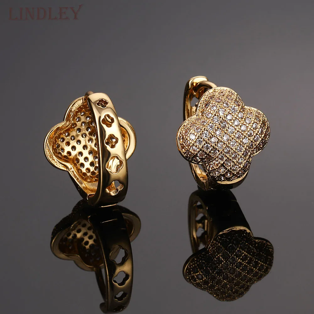 Женские серьги в форме четырехлистного клевера из розового золота 585 пробы с