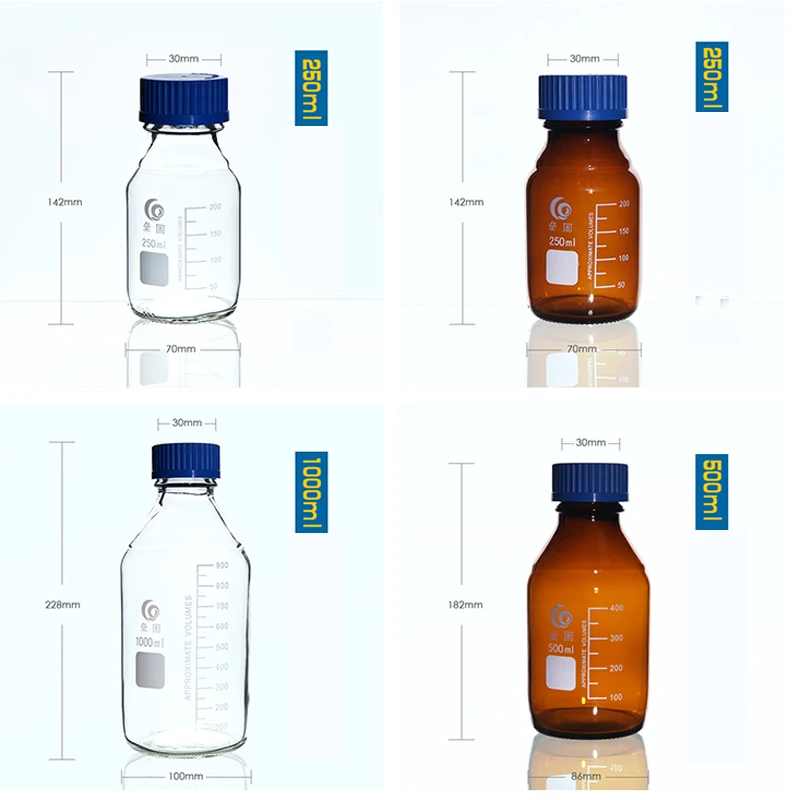 25ml 1000ml laboratuvar şeffaf/kahverengi vidalı kapak reaktif şişesi mühürlü şişe cam laboratuvar örnek şişesi