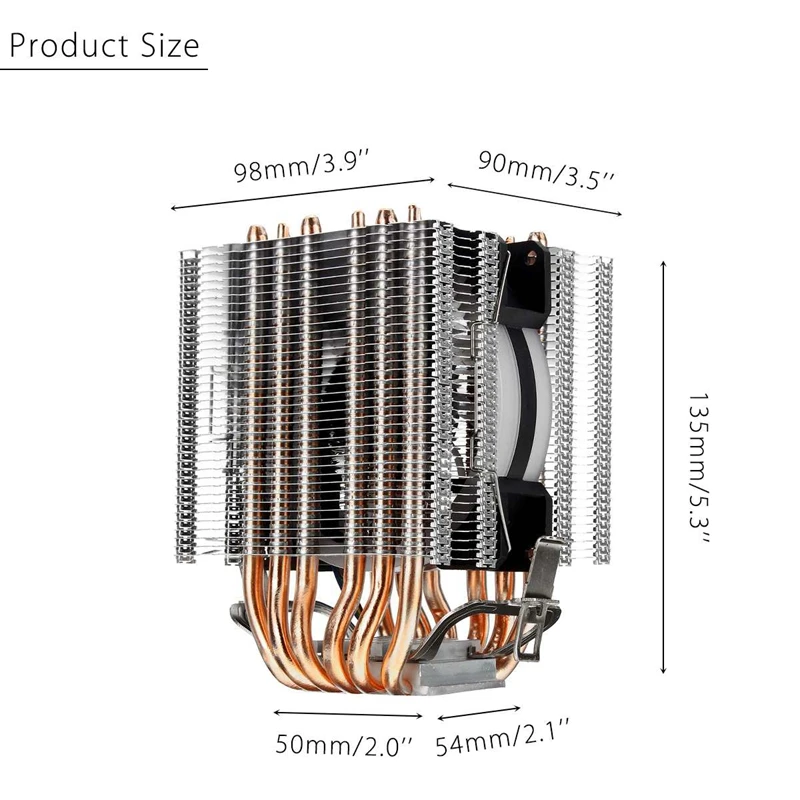 6 Heat Pipe Cpu Cooler Led Fan 3 Line Heatsink For Intel 775/1150/1155/1156/1366 Amd All | Компьютеры и офис