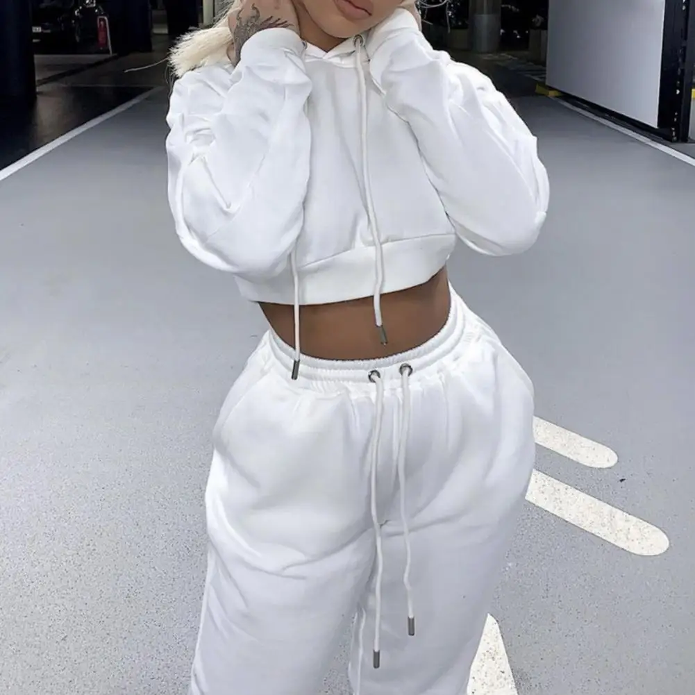 

2pcs/Set Solid Color Outfits Women Pants Set Autumn Long Sleeve Hooded Sweatshirts Pants Two Piece Set Women Sports Tracksuits