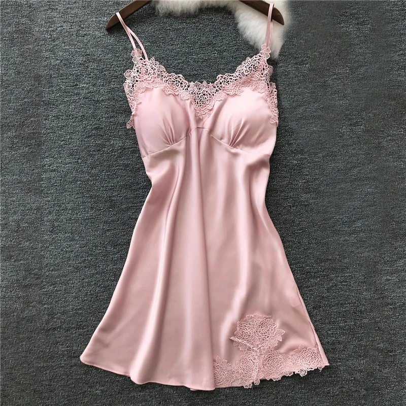 

Ladies Sexy Silk Satin Night Dress Sleeveless Nighties V-neck Nightgown Nightdress Lace Sleepwear Nightwear For Women M-XL