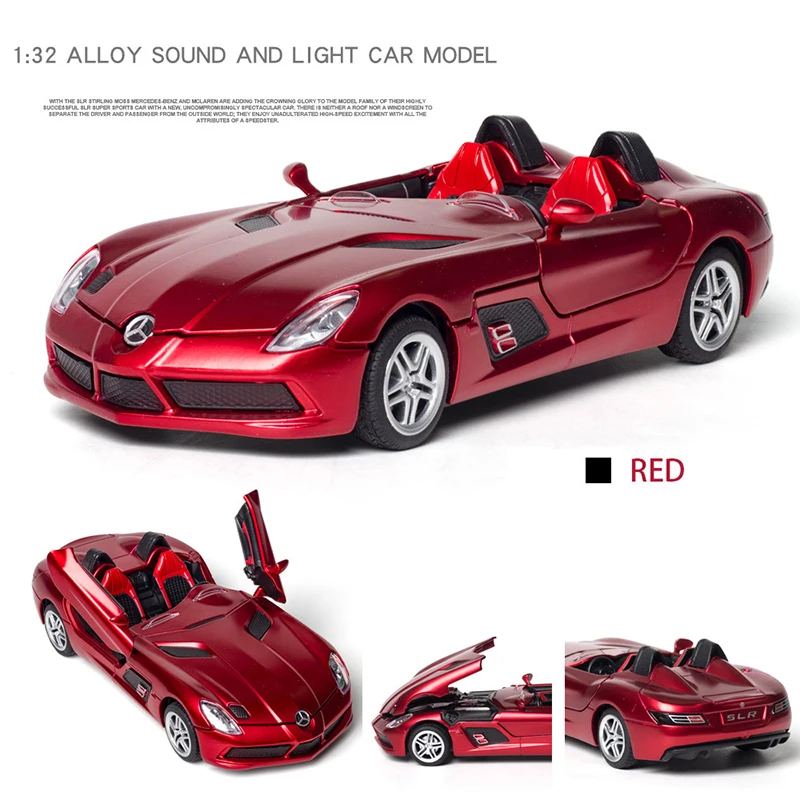 

Diecast 1:32 Toy Car Mercedes Benz SLR Roadster Alloy Model Miniature Metal Vehicle Collection for Children Christmas Gifts Boys