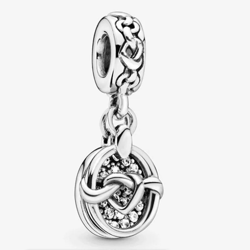 

100% 925 Sterling Silver Charm Mother's Day Heart Interwoven Pendant Fit Pandora Women Bracelet & Necklace Diy Jewelry