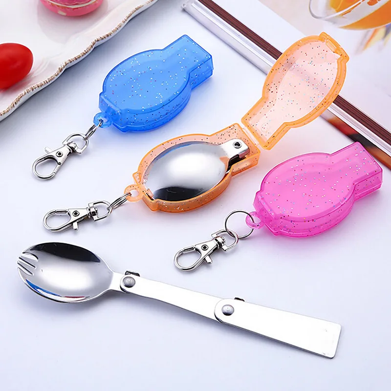 

Outdoor Folding Travel Camping Equipment Utensil Stainless Pocket Spoon Fork Small Foldable Spoon Fork Camping Picnic Survival