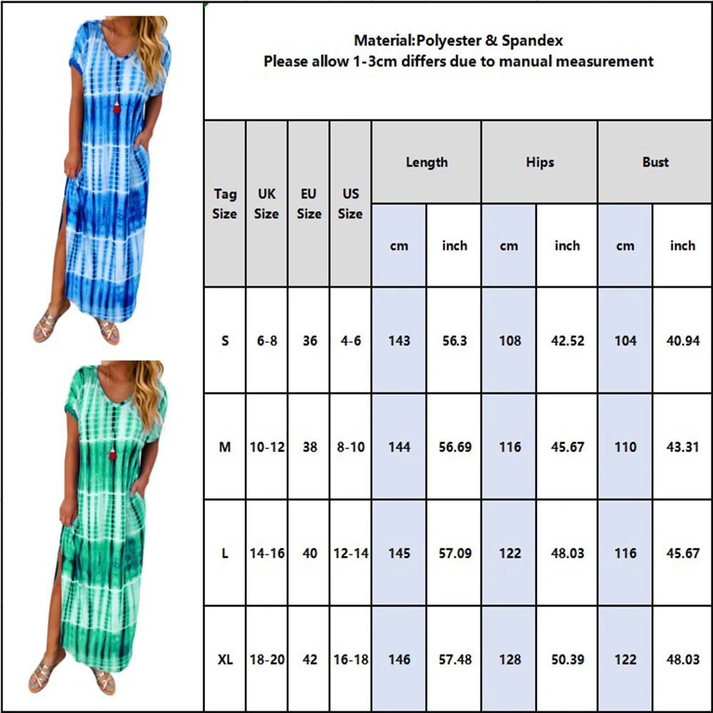 

Women's V-Neck Dress Irregular Elegant Side Split Maxi Long Dresses Tie-dye Print Short-Sleeved Colorful Female Vestidos D30