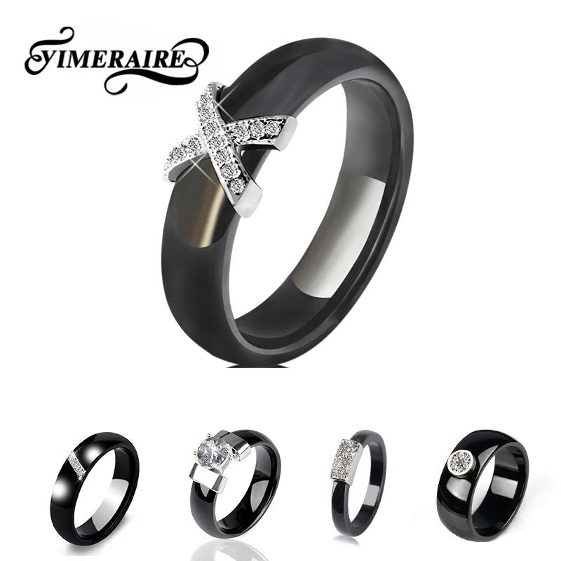 

5 шт./компл. модные черные и белые керамические кольца для женщин, дизайн с кристаллами разных форм, комплект ювелирных изделий, подарок на св...