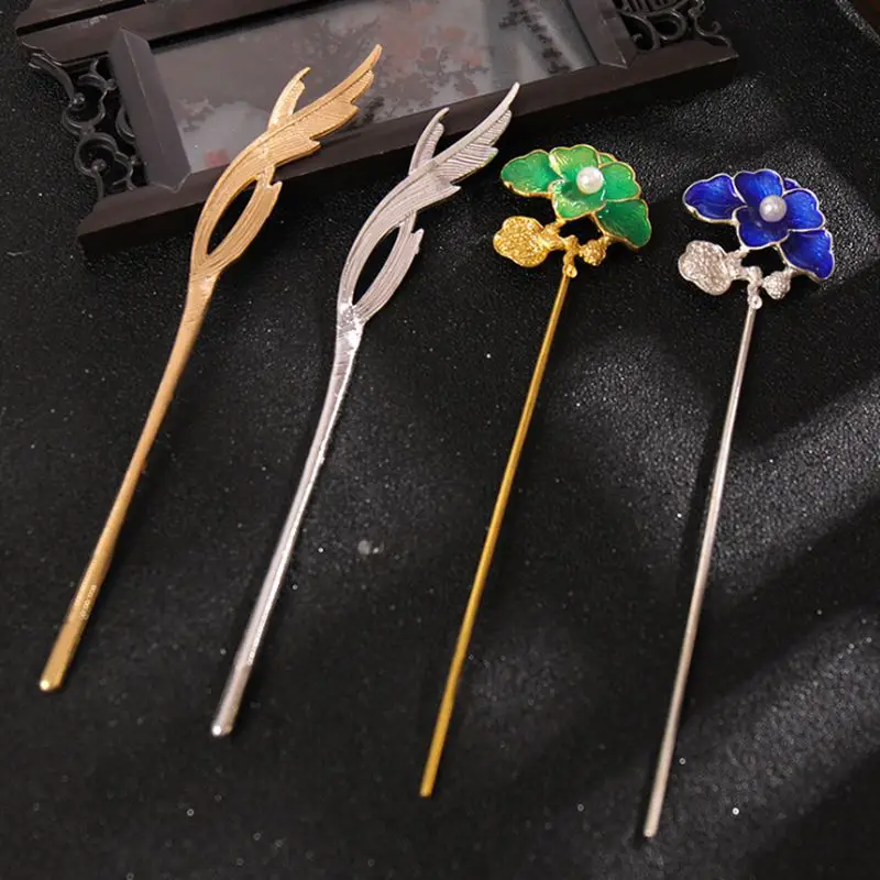 

Vintage Handmade Cloisonne Hair Chopstick Hairpins Hanfu Accessory for Women