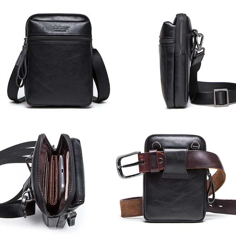 Мужская поясная сумка Contact's из натуральной кожи Повседневная качественная на