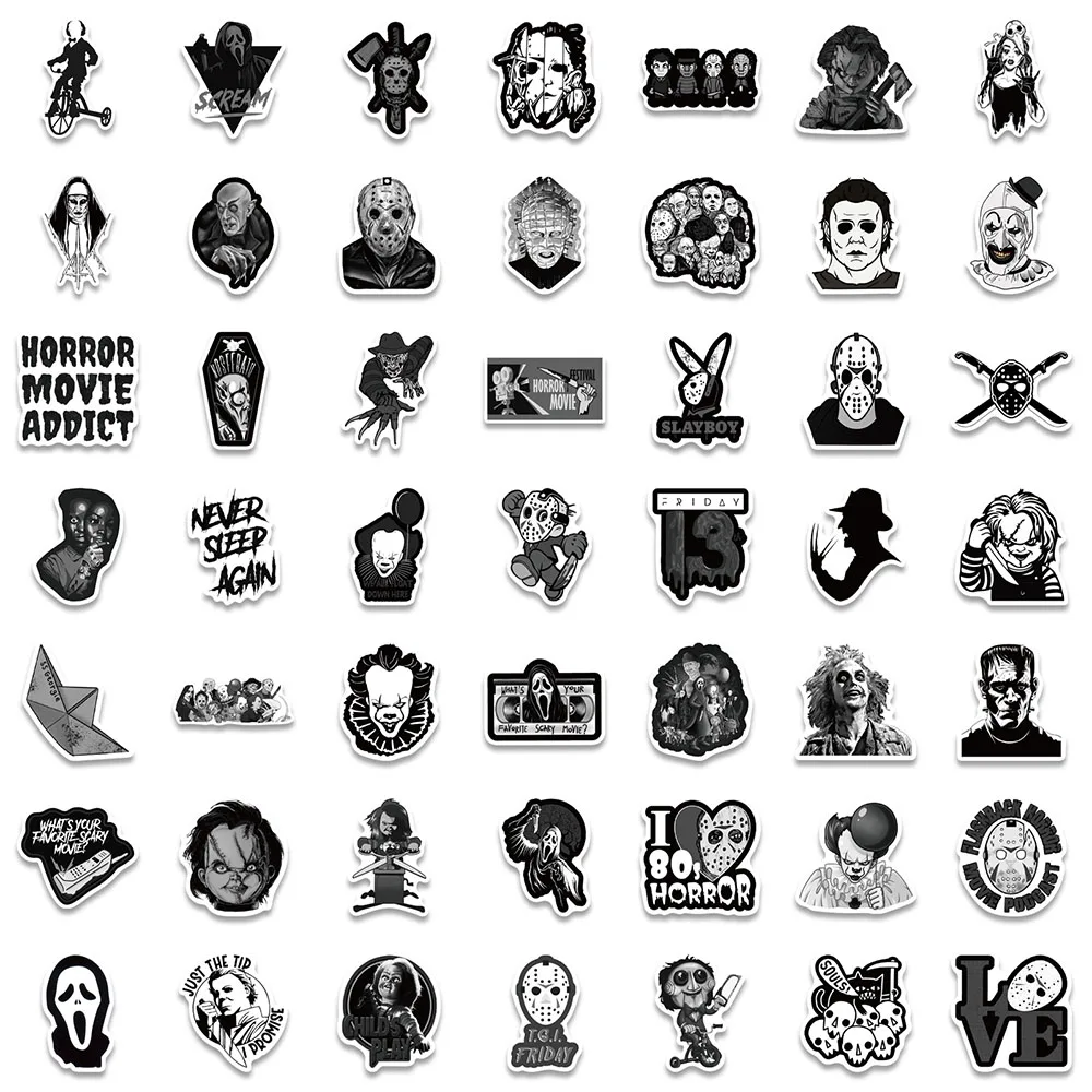 1050100pcs black and white horror movie stickers punk skateboard laptop motorcycle phone car cool graffiti sticker decal toy free global shipping
