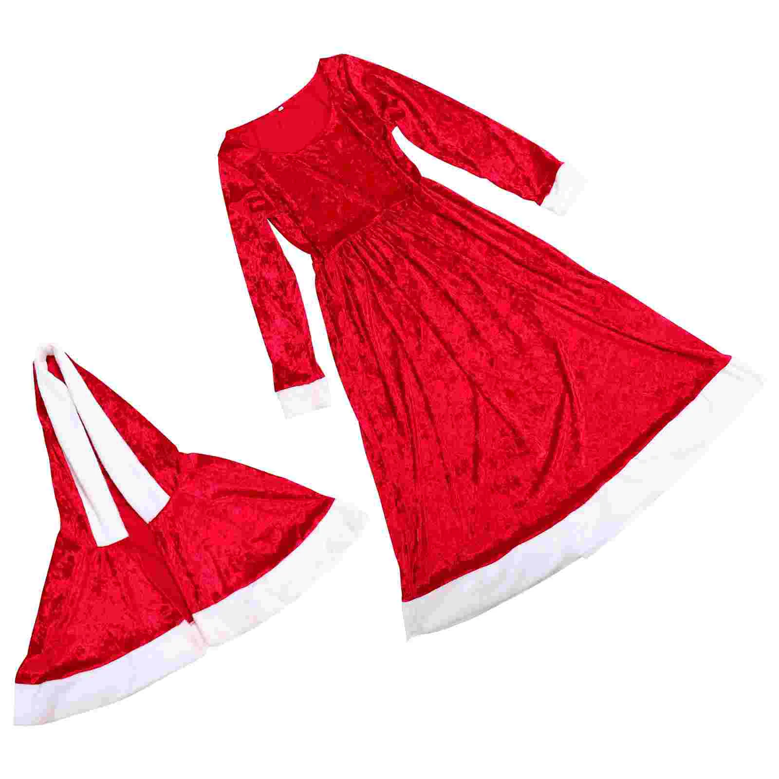 

1 Set Christmas Woman Long Dress Cloak Xmas Party Performance Dress Costume