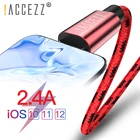 ! Кабель USB ACCEZZ нейлоновый для быстрой зарядки и передачи данных для Apple, 8pin для iPhone 12, 11, XS MAX, XR, X, 7, 6, 5, для iPad Mini, шнур зарядного устройства с подсветкой