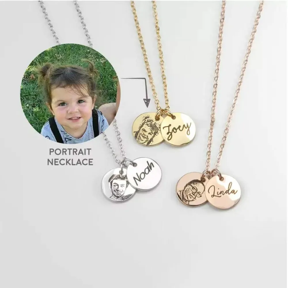 

Personalized stainless steel Custom Portrait Necklace Your Photo Necklace Best Gifts Baby Girl Drawing Father's Day Portrait