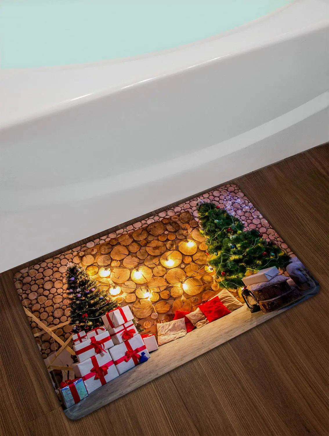 Пеньковая стена с рождественской елкой и подарки наборы занавесок для душа