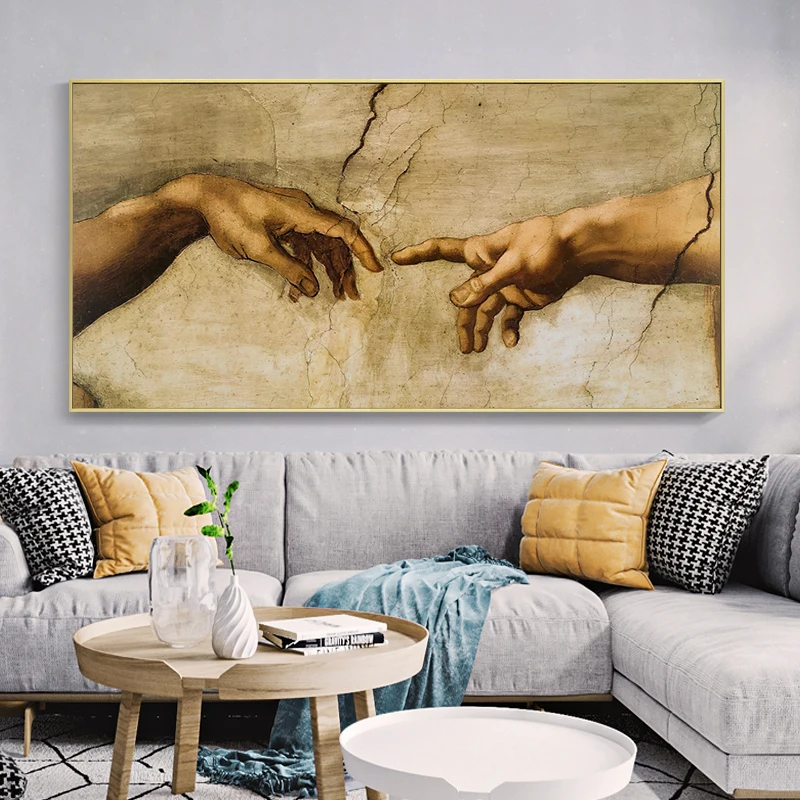 

Famous Art The Creation of Adam By Michelangelo Canvas Paintings Wall Art Pictures Posters and Prints Hand To Hand No Frame