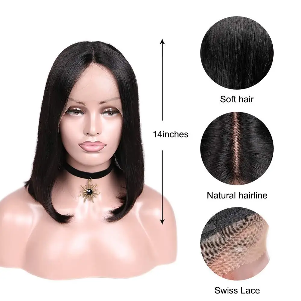 Парик на шнурке короткий Боб прямые волосы Remy парик плече 150% плотность для черных