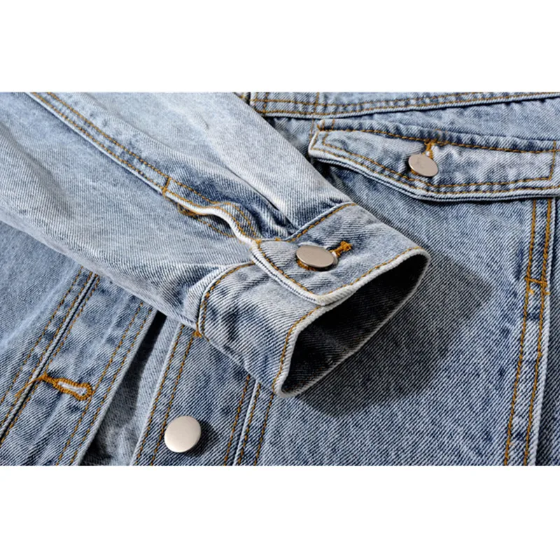 Женская короткая джинсовая куртка Harajuku Весенняя винтажная черная синяя Базовая