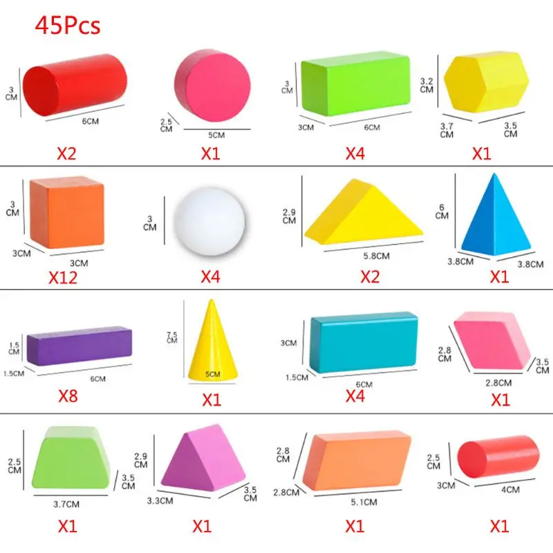 

50LE Children Building Block Boys Girls Math Toys Wooden Geometry Shape Kids Early Educational Cognitive Toy