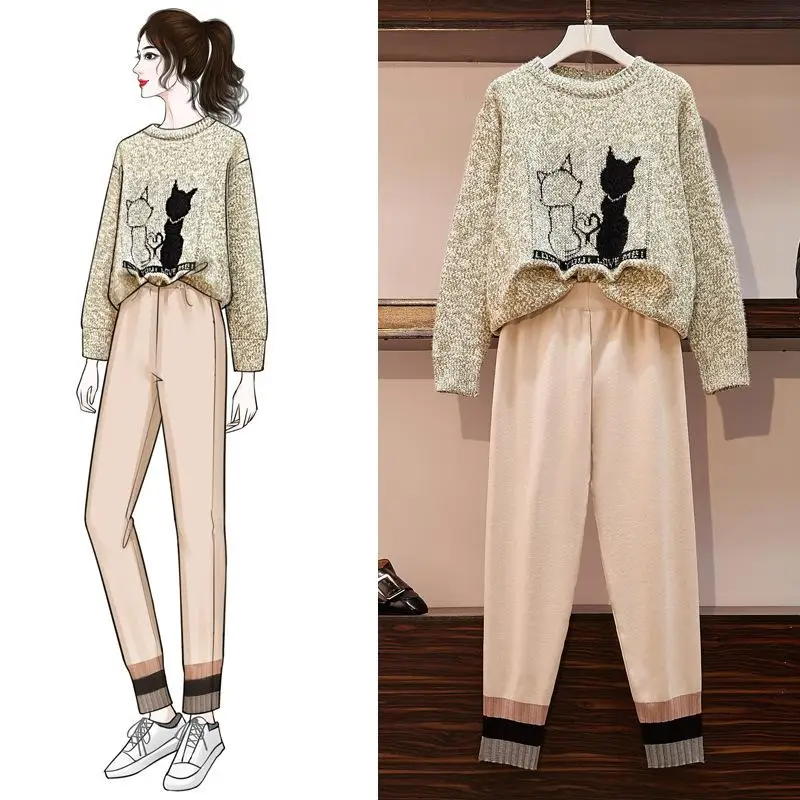 Женский вязаный свитер ICHOIX зимний комплект из 2 предметов в Корейском стиле милый