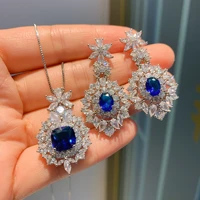 qtt luxury silver bridal jewelry set blue zircon crystal for women earrings68 necklace99 set wedding anniversary gift 2022