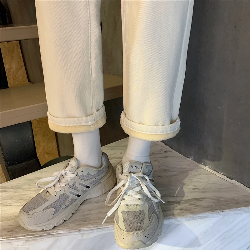 

Women Jeans Solid Denim Womens Trousers Loose Straight High Waist Streetwear Vintage Fashionable Korean Style Button Fly Thicken