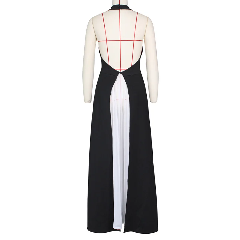 

2020 Women Sleeveless hollow out back Runway Halter Dress Elegant Formal Evening Party Irregular patchwork Dress