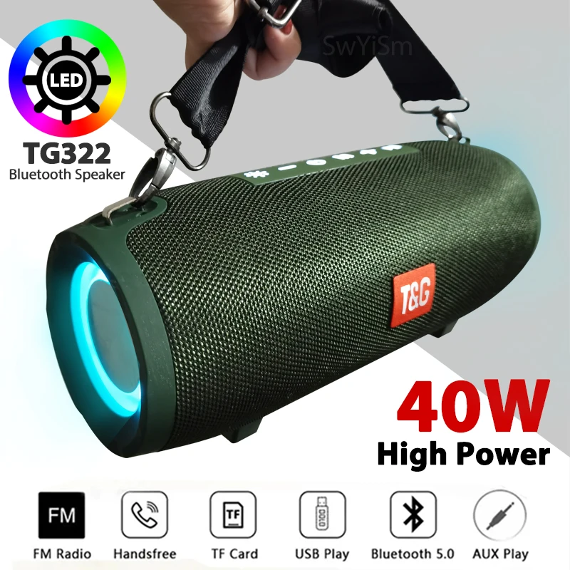 

40W High Power Bluetooth Speaker TG322 Portable Sound Column Computer Speaker Wireless Waterproof Speaker TWS Subwoofer BoomBox