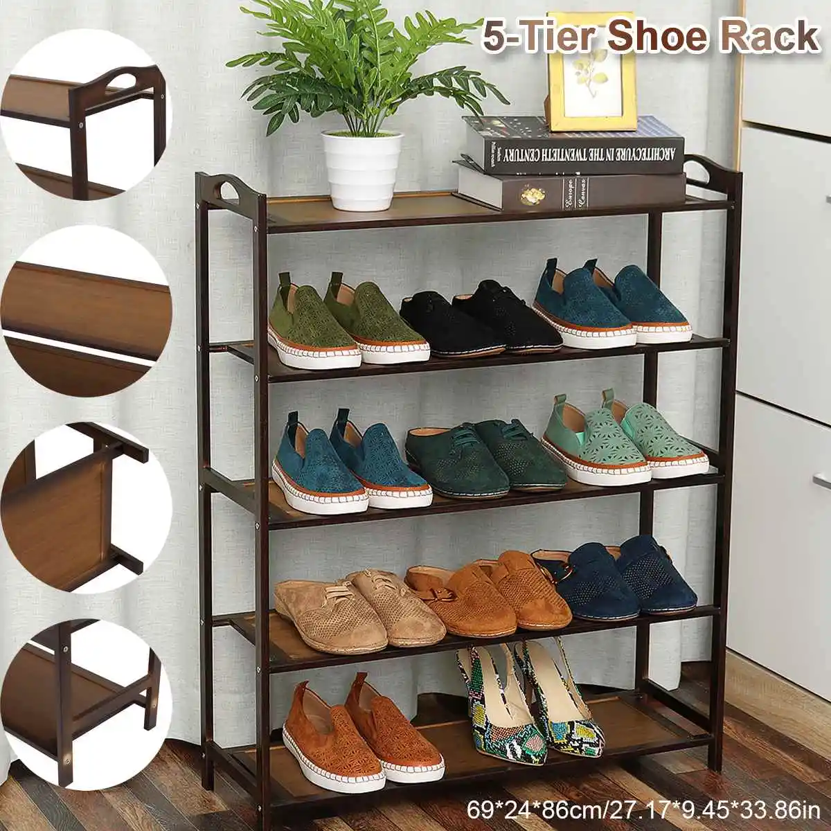 

4/5 Layers Wood Shoe Rack organizer Display Stand Shelf Folding Shoe Cabinets Shelf Flower Pots Display Storage Shelf