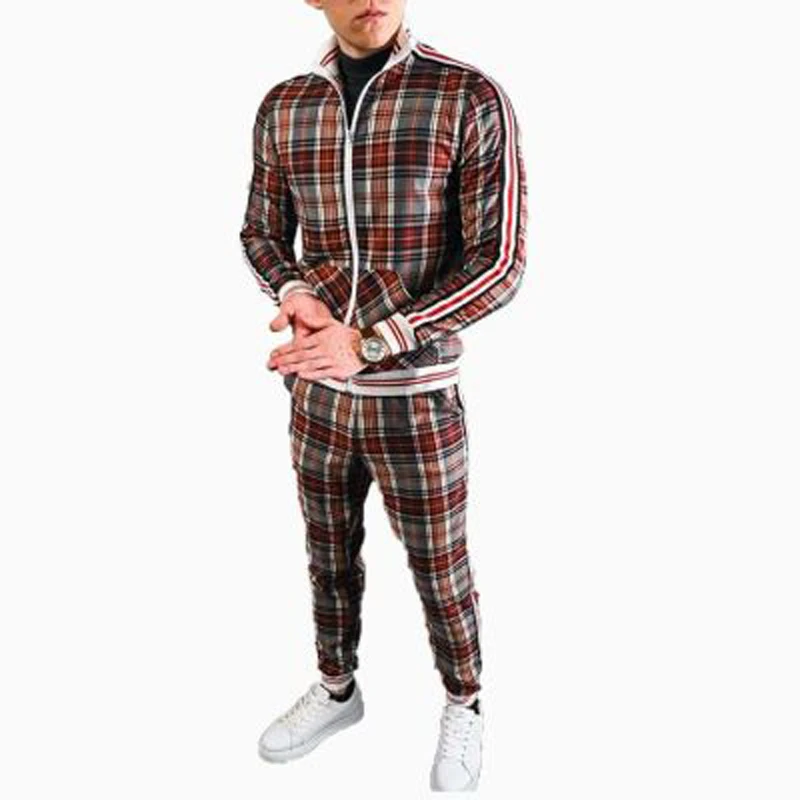 

2021 Spring And Autumn Men's New Gentleman Sportswear Suit Jacket Suit Men's Sportswear Suit Fashionable Plaid Two-Piece Casual