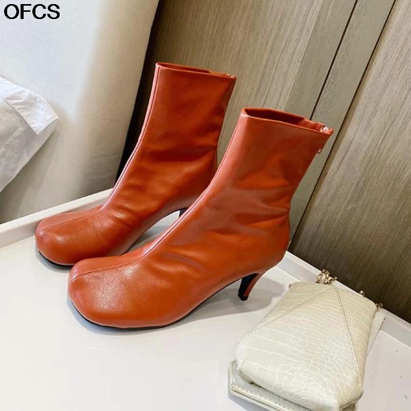 

Winter Women Ankle Boots Stiletto Zipper Women Boots 2020 New Design Women's Short Boots Round Toe Thin Heel Women Shoes