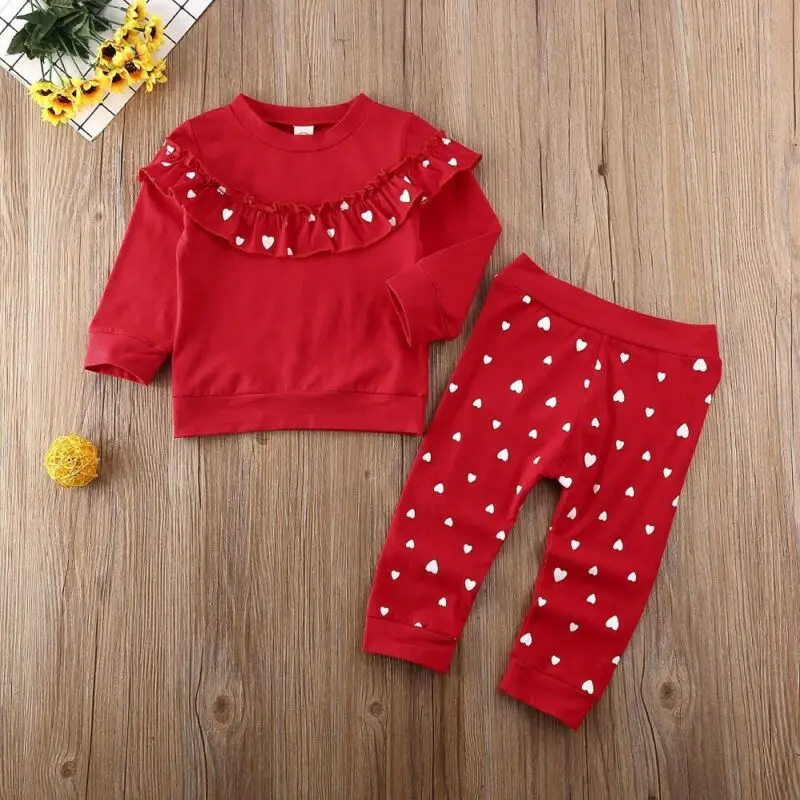 Блузка с оборками для маленьких девочек футболка длинным рукавом и штаны принтом