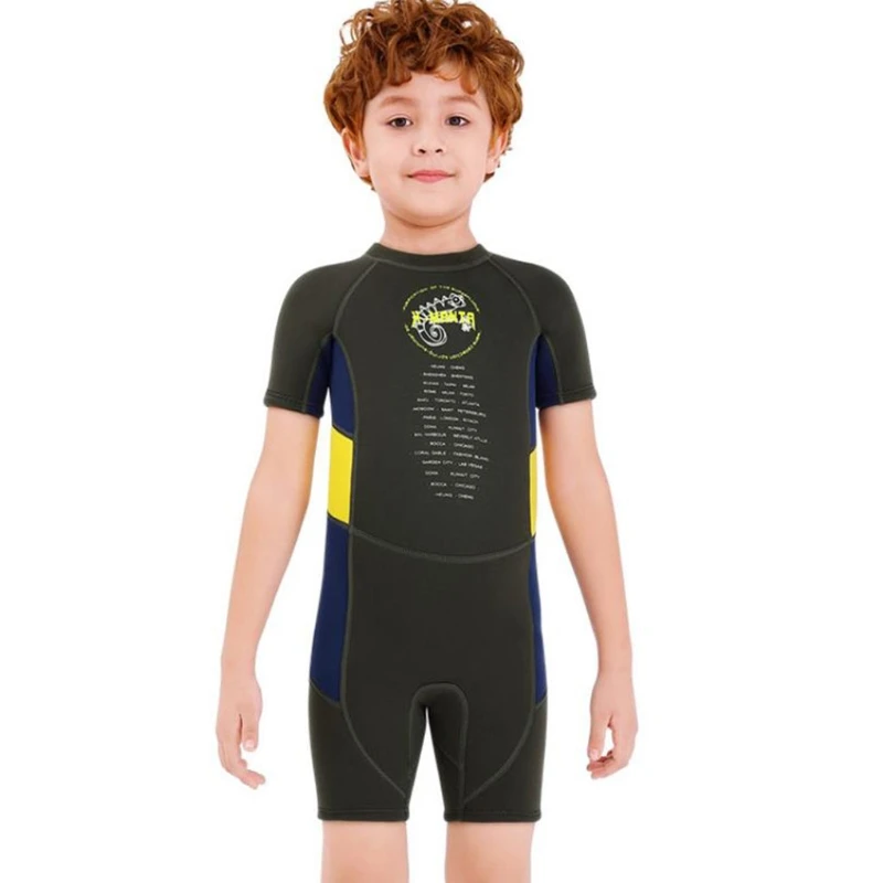 

One-piece Short Sleeve Boys Wetsuit Thickening Warm Quick-Drying Kids Snorkeling Surfing Swimwear Diving Suit Children
