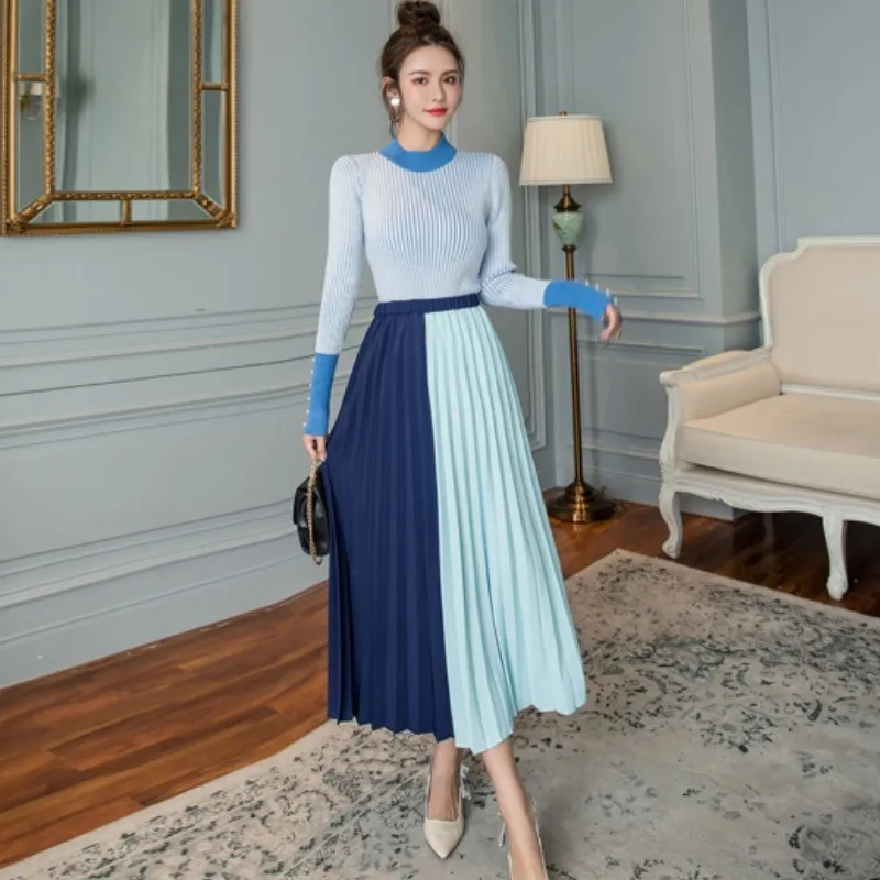 Весенне осенние женские элегантные свитера пуловеры + плиссированная юбка