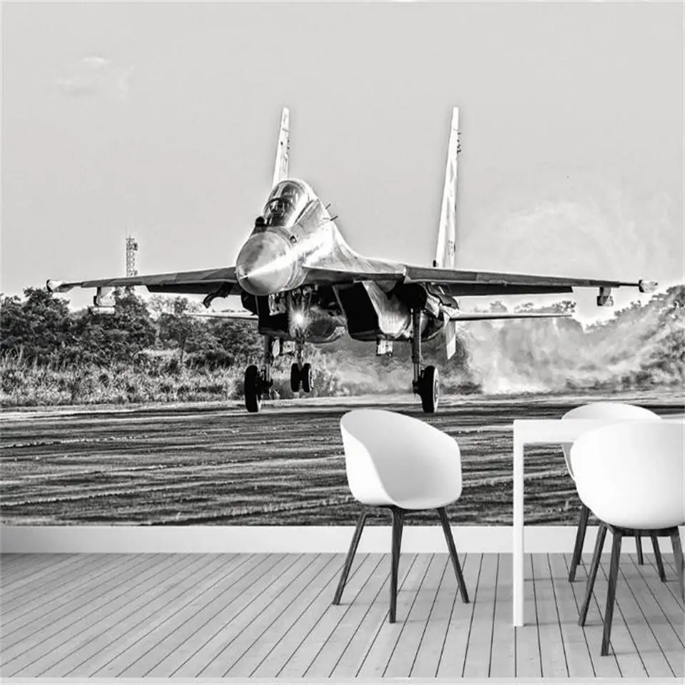 

custom size 3d photo wallpaper mural livingroom bed room aircraft black and white picture sofa TV backdrop wallpaper for wall 3d