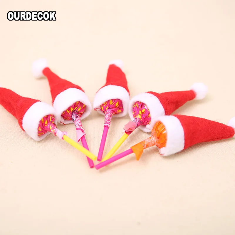 

100Pcs New Mini Cute Santa Claus Hats Christmas Lollipops Candy Small Hat enfeites de natal Christmas