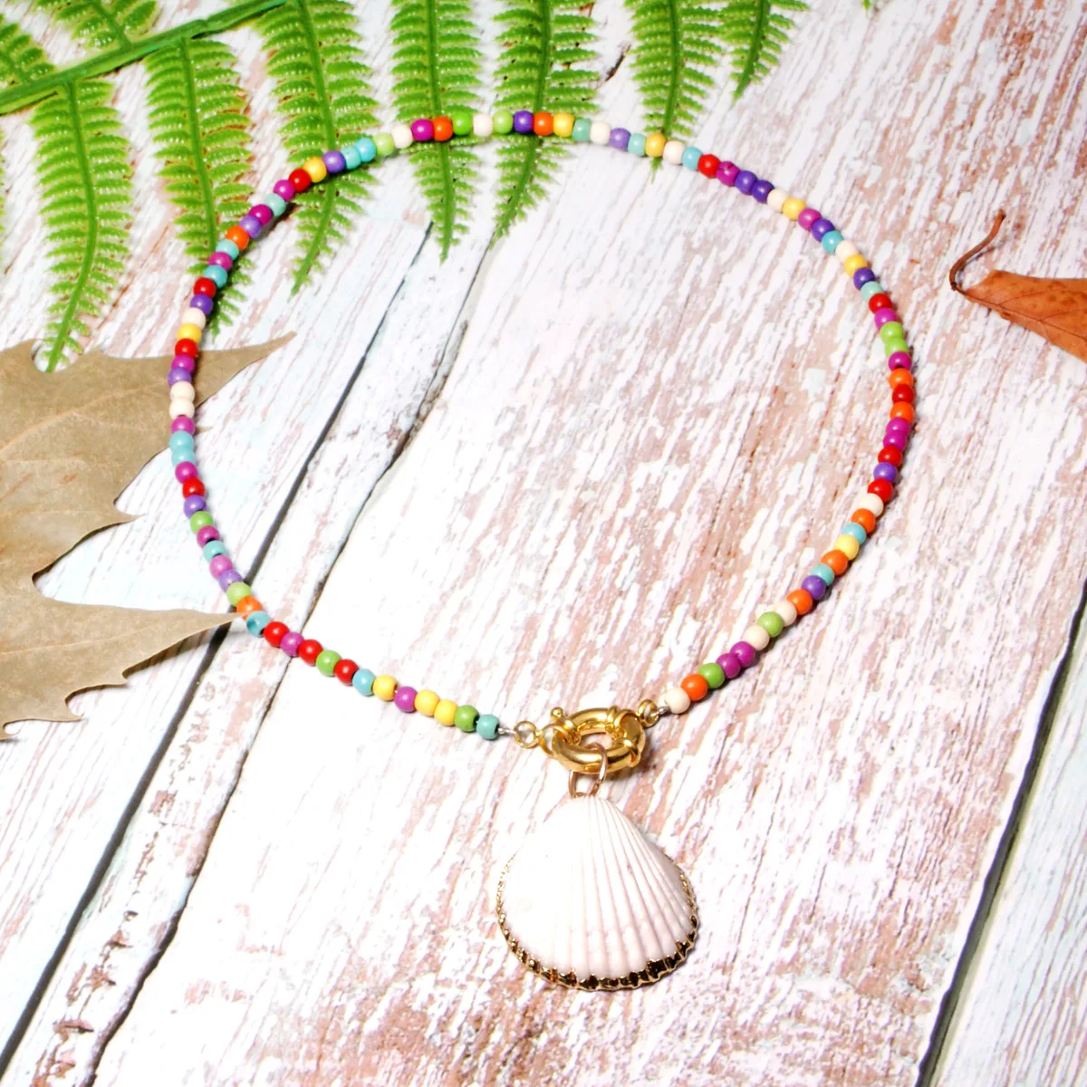 

Bohemia Fashion Rainbow Beads Shell Pearl Pendant Necklace For Women Charm Handmade Colorful Choker Jewelry Summer Party Gifts