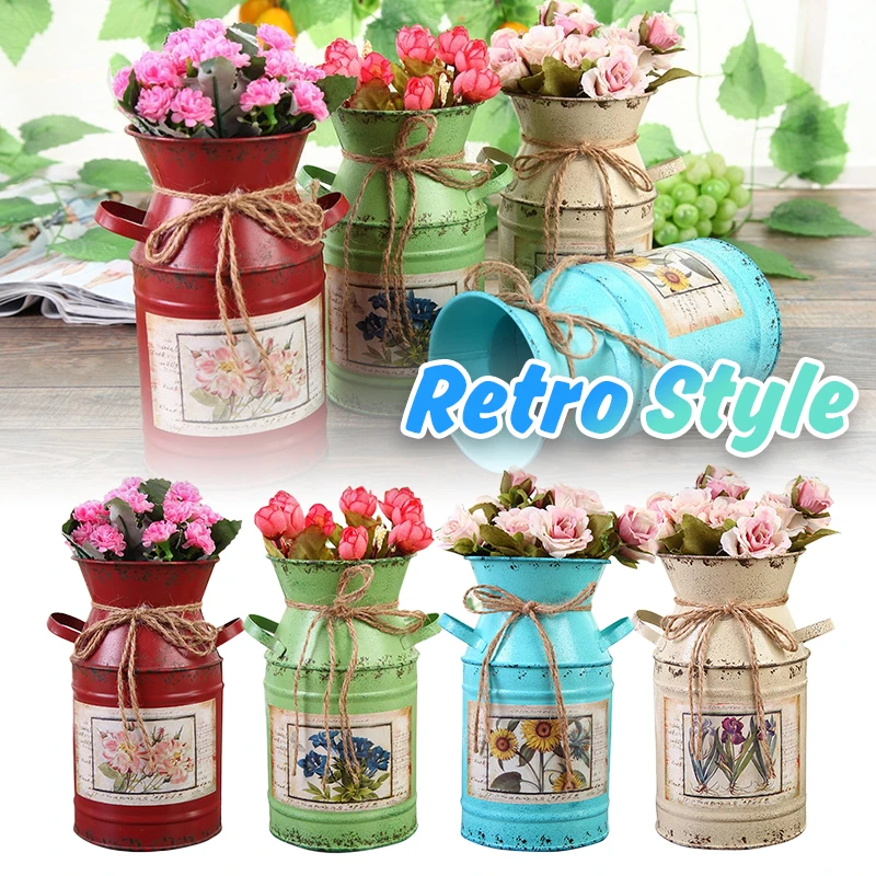 Фотоваза железная ведерко растительный горшок компоновка деревенский цветочный